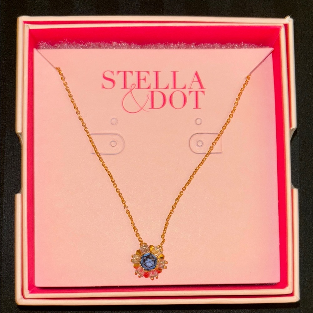 Stella & Dot Gold and Blue Necklace Dainty Modern Design